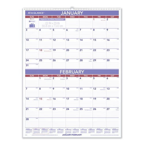 CALENDAR,WALL,2 MO/PAGE
