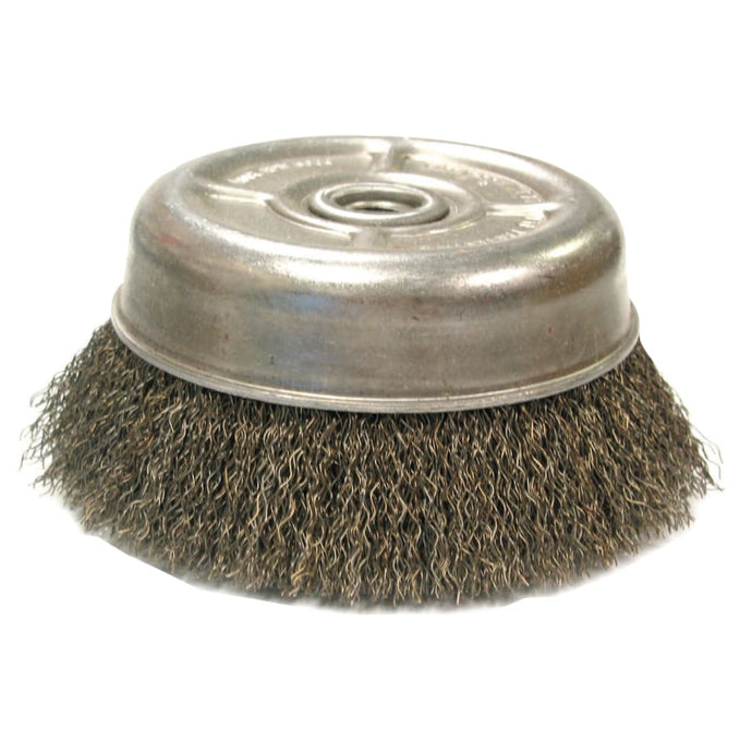Crimped Wire Cup Brush, UC/UCX Series, 6 in Dia., 5/8 Arbor, .014 Carbon Steel