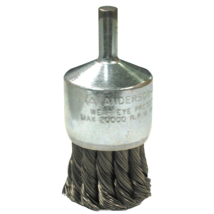 Knot Wire End Brushes-NH-Hollow End-Swaged, Carbon, 1 1/8 in x 0.014, 22,000 rpm