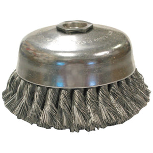 Knot Wire Cup Brushes-Single Row-US Series, 6 in Dia, 5/8-11, .02 Carbon Wire