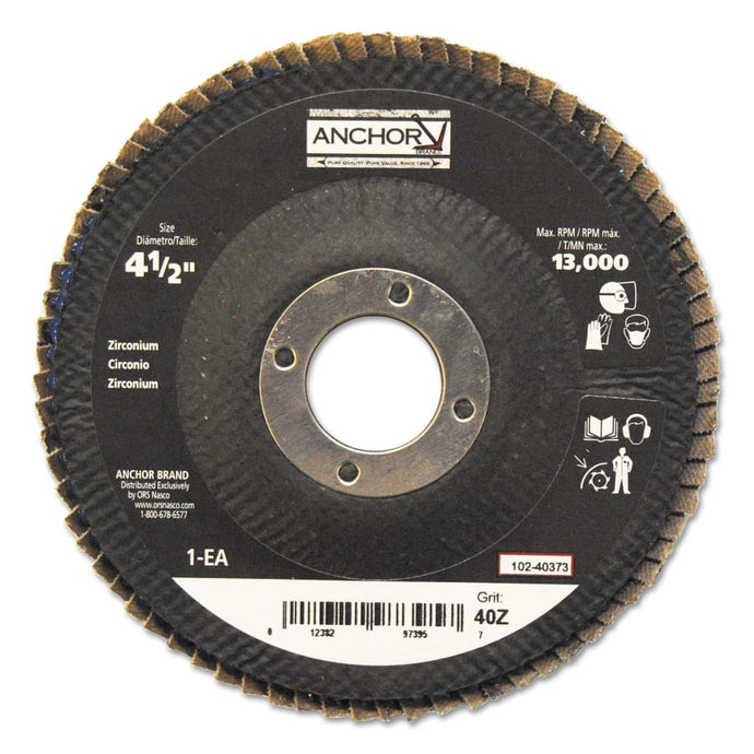 Abrasive High Density Flap Discs, 4 1/2 in Dia, 40 Grit, 7/8 in Arbor, Type 27