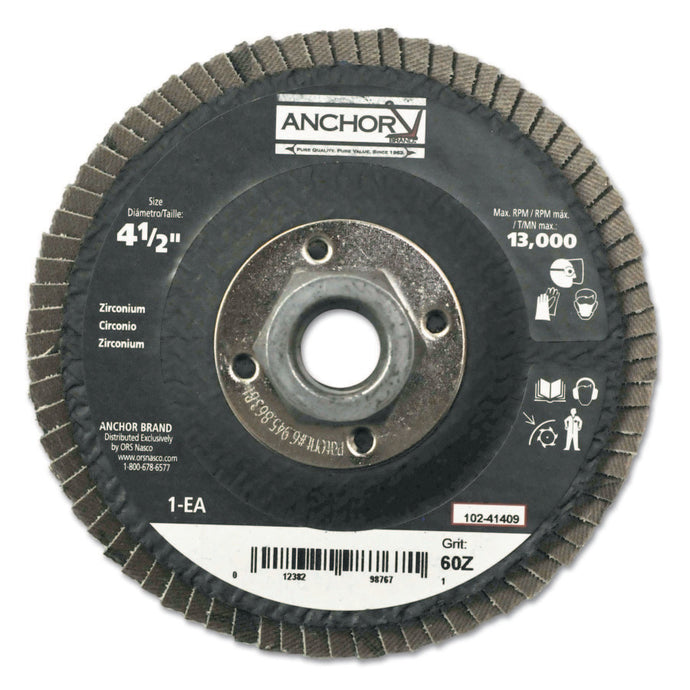 Abrasive Flap Discs, 4 1/2 in, 60 Grit, 5/8 in - 11 Arbor, 13,000 rpm, Flat