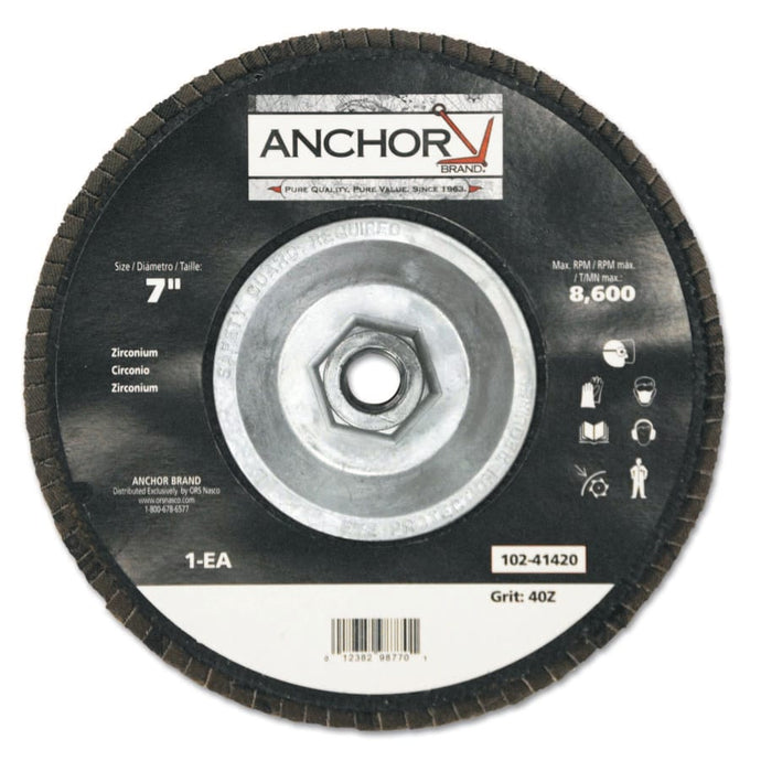 Abrasive Flap Discs, 7 in, 40 Grit, 8,600 rpm