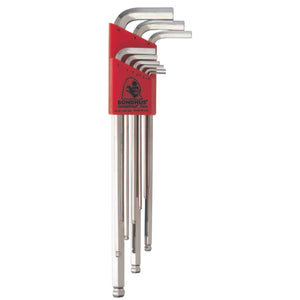 Balldriver L-Wrench Key Sets, 9 per holder, Hex Ball Tip, Metric, Chrome