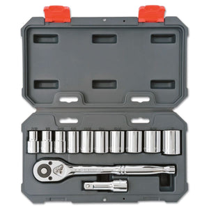 Drive Socket Wrench Sets, 20 Piece, 12 Point, 3/8 in Drive, Metric; SAE
