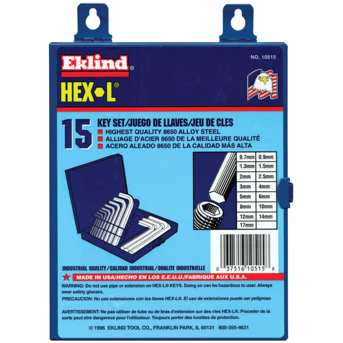 Hex-L Key Set, 15 per set, Hex Tip, Metric