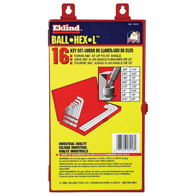Ball-Hex-L Key Sets, 16 per box, Hex Ball Tip, Inch