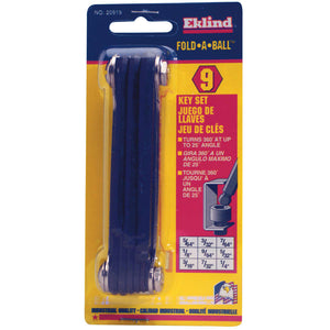 Ball-End Fold-Up Key Sets, 9 per fold-up, Hex Ball Tip, Inch