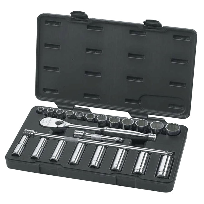 23 Piece Surface Drive Socket Sets With 84 Tooth Ratchet, 1/2 in, SAE