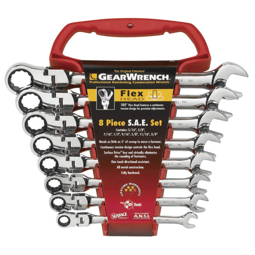 8 Pc. Flexible Combination Ratcheting Wrench Sets, Inch
