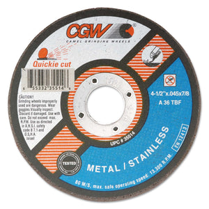 Quickie Cut™ Extra Thin Cut-Off Wheel,5 in Dia, 0.045 in Thick, 7/8 in Arbor ,36 Grit Alum. Oxide