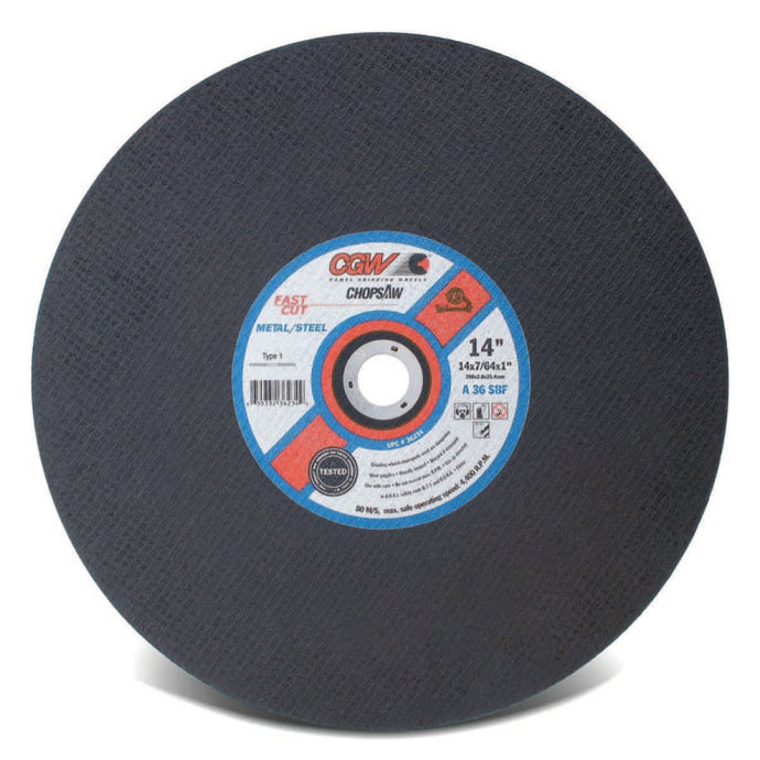 Cut-Off Wheel, Chop saws, 14 in Dia, 3/32 in Thick, 30 Grit Alum. Oxide