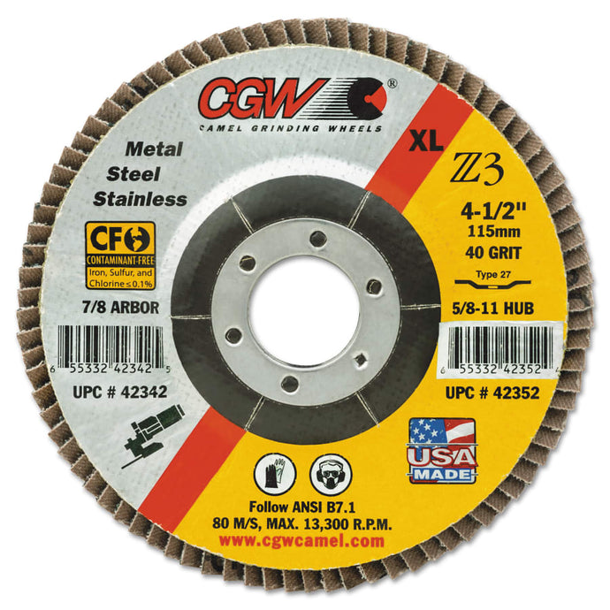 Cut-Off Wheel, Type 27, 4 1/2 in Dia, .045 in Thick, 46 Grit Alum. Oxide