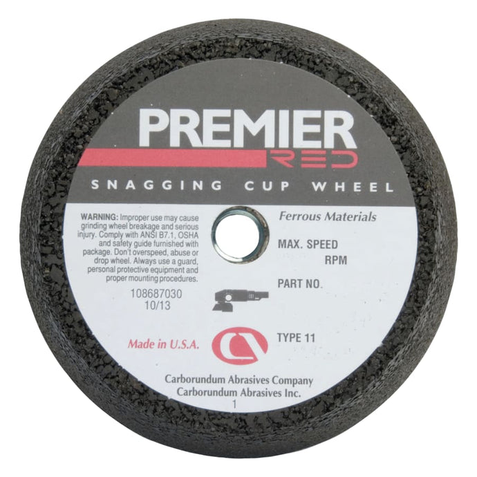 Snagging Cup Wheel, 6 in Dia, 2 in Thick, 16 Grit Zirconia Alumina