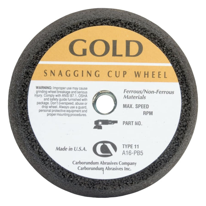 Flaring Cup Wheel, 6 in Dia, 2 in Thick, Hardness Grade P, 16 Grit Alumina Oxide
