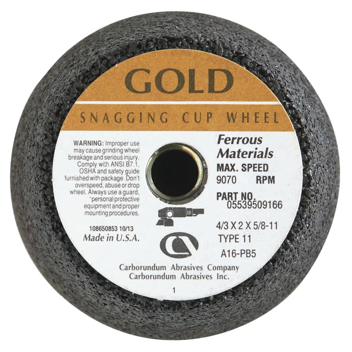 Flaring Cup Wheel, 4 in Dia, 2 in Thick, 16 Grit Alumina Oxide