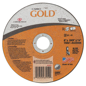 Carbo™ GoldCut™ Reinforced Aluminum Oxide Abrasive, 6 in Dia, 0.045 in Thick, 7/8 in Arbor, 46 Grit