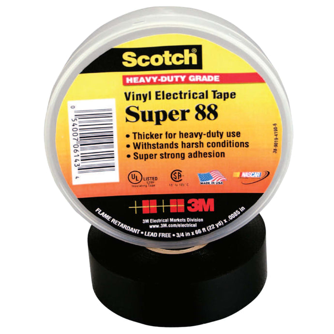 Scotch Super Vinyl Electrical Tapes 88, 36 yd x 3/4 in, Black