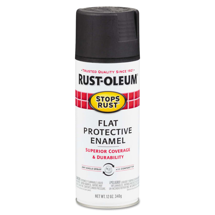 Stops Rust® Protective Enamel Spray Paint, 12 oz Aerosol Can, Black, Flat Finish