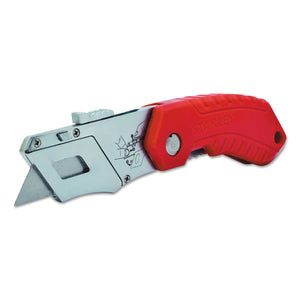 Folding Pocket Safety Knives,4.312 in,Folding Steel Blade,Bi-Material,Gray;Red
