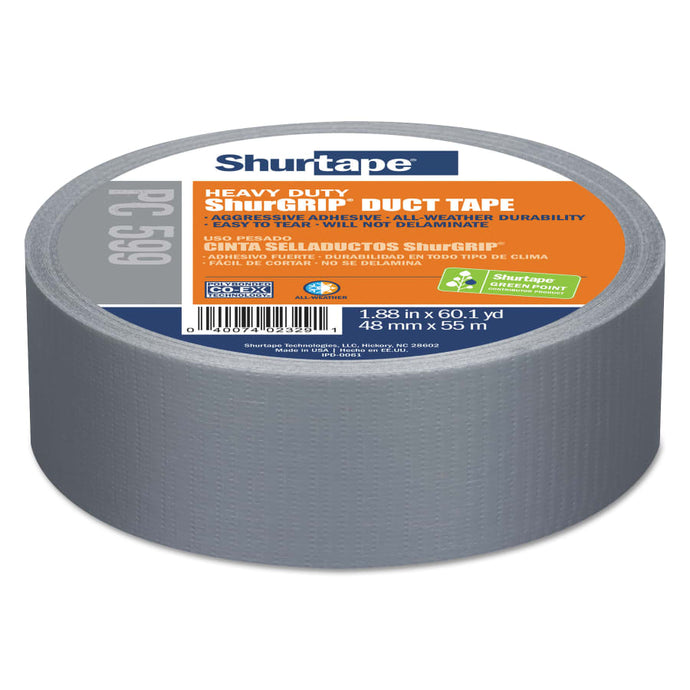PC 599 ShurGrip  Heavy-Duty Duct Tapes, 48 mm x 55 M x 9 mil, Silver