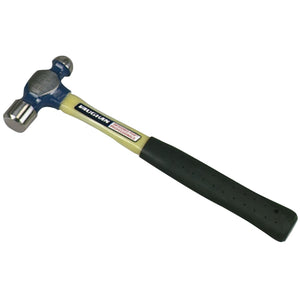 Ball Pein Hammer, Straight Fiberglass Handle, 13 in, Forged Steel 12 oz Head
