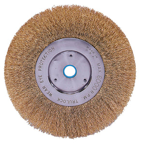 Narrow Face Crimped Wire Wheel, 6 in D x 1/2 in W, .0118 Brass Wire, 6,000 rpm
