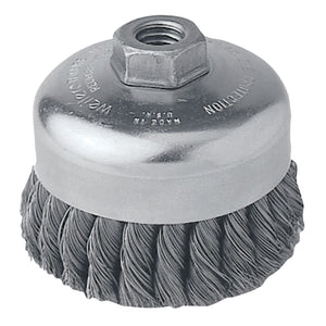 Single Row Heavy-Duty Knot Cup Brush, 4 in Dia., 5/8-11 UNC, .023 Stainless