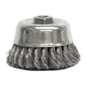 Heavy-Duty Knot Wire Cup Brush, 4 in Dia., 5/8-11 UNC Arbor, .014 in Steel