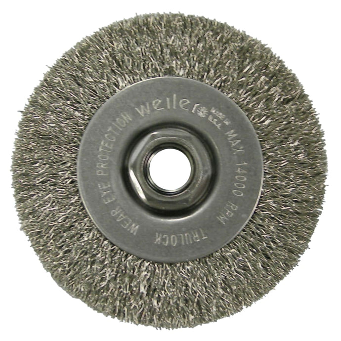 Crimped Wire Wheel, 4 in D x 1/2 in W, .014 in Stainless Steel Wire, 14,000 rpm