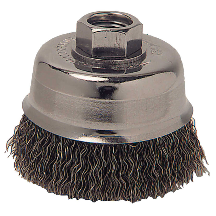 Crimped Wire Cup Brush, 3 in Dia., 5/8-11 Arbor, 0.012 in Stainless Steel