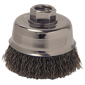 Crimped Wire Cup Brush, 3 1/2 in Dia., 5/8-11 Arbor, 0.0145 in Carbon Steel