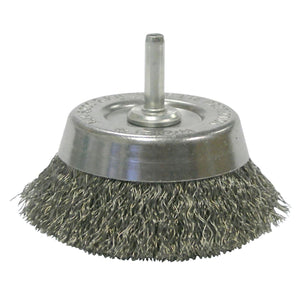 Stem-Mounted Crimped Wire Cup Brush, 2 3/4 in Dia., .0118 in Steel