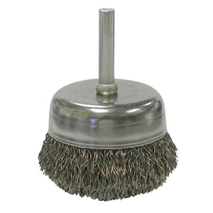 Stem-Mounted Crimped Wire Cup Brush, 2 in Dia., .0118 in Steel Wire