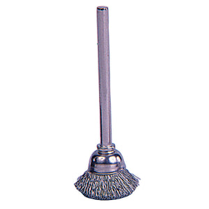 Miniature Stem-Mounted Cup Brush, 5/8 in Dia., .003 in Steel Wire