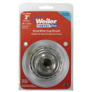 Vortec Pro® Knot Wire Cup Brush, 3 in dia, 5/8 in-11 Arbor, 0.02 in Carbon Steel Wire