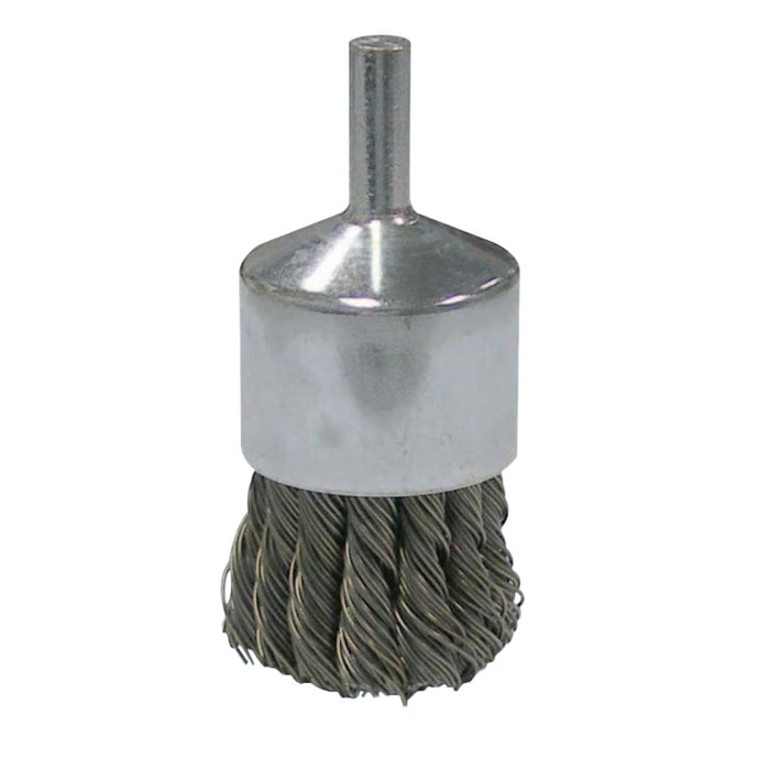 Vortec Pro Stem Mtd Knot Wire End Brushes, Carbon Steel, 1 in Dia, .02 Wire