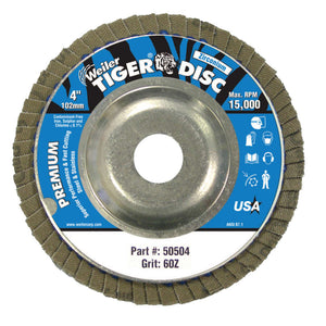 Tiger Disc Angled Style Flap Discs, 4 in, 60 Grit, 5/8 in Arbor, Aluminum Back