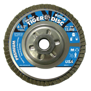 Tiger Disc Angled Style Flap Discs, 4 1/2 in, 120 Grit, 5/8 Arbor, Aluminum Back