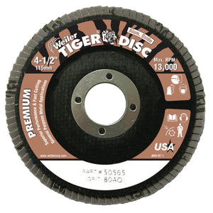 Tiger Disc Angled Style Flap Discs, 4 1/2 in,80 Grit,7/8 Arbor,Phenolic Back