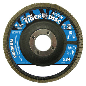 Tiger Disc Angled Style Flap Discs, 4 1/2 in, 120 Grit, 7/8 Arbor, Phenolic Back
