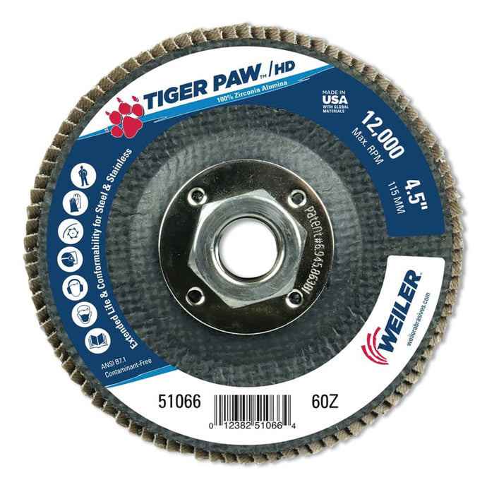 Tiger Paw™ Super High Density Flap Disc, 4-1/2 in, 60 Grit, 5/8 in-11 Hub Arbor