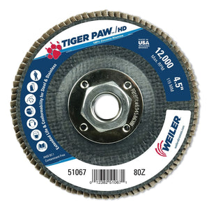Tiger Paw™ Super High Density Flap Disc, 4-1/2 in, 80 Grit, 5/8 in-11 Hub Arbor