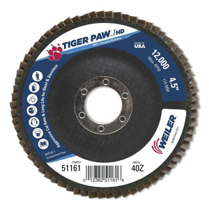 Tiger Paw™ Coated Abrasive Flap Disc, 4-1/2 in, 40 Grit, 7/8 Arbor, 12,000 RPM