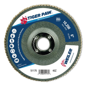 Tiger Paw™ TY29 Coated Abrasive Flap Disc, 6 in, 40 Grit, 7/8 in Arbor