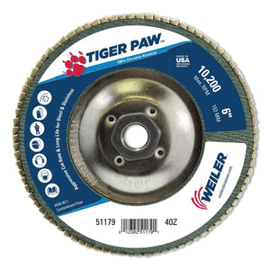 Tiger Paw™ TY29 Coated Abrasive Flap Disc, 6 in, 40 Grit, 5/8 in-11 Hub Arbor