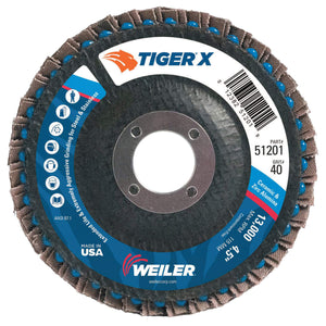 TIGER X Flap Disc, 4 1/2 in Angled, 40 Grit, 7/8 in Arbor