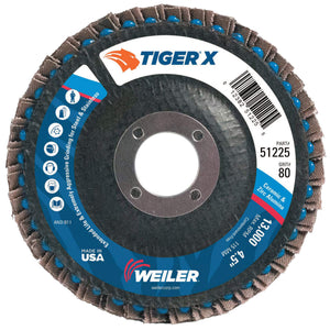 Tiger® X Flap Disc, 4-1/2 in Flat, 80 Grit, 7/8 in Arbor