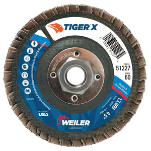 Tiger® X Flap Disc, 4-1/2 in Flat, 60 Grit, 5/8 in - 11 Arbor