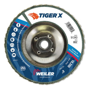 Tiger® X Flap Disc, Type 29, 6 in, 80 Grit, 5/8 in-11 Hub Arbor